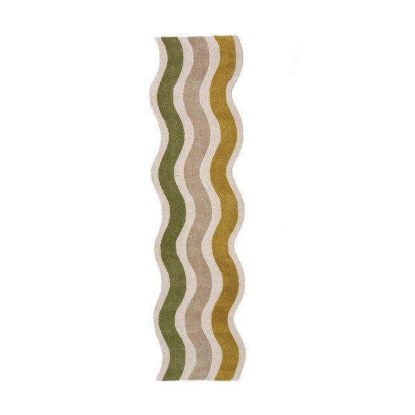 Rankų darbo žalios spalvos/natūralios spalvos iš vilnos kilimas 80x300 cm Cascade Wool – Flair Rugs