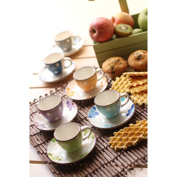 6 spalvotų espreso kavos puodelių su lėkštutėmis rinkinys VDE Tivoli 1996 Tazzine-image-1