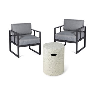 Grafito pilkos spalvos sodo kėdžių komplektas Bellisima ir baltas stalas Loris, ø 35 cm