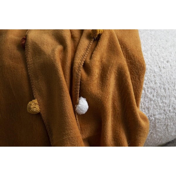 Garstyčių spalvos fleece tipo lovatiesė 150x200 cm Pom Pom – Mijolnir-image-2