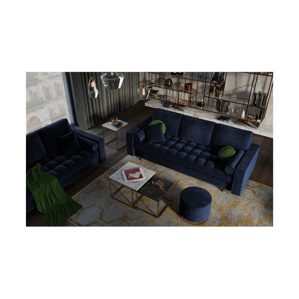 Mėlyna aksominė sofa-lova Milo Casa Santo-image-1
