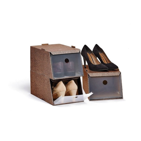 3 rudų batų saugojimo dėžių rinkinys Domopak