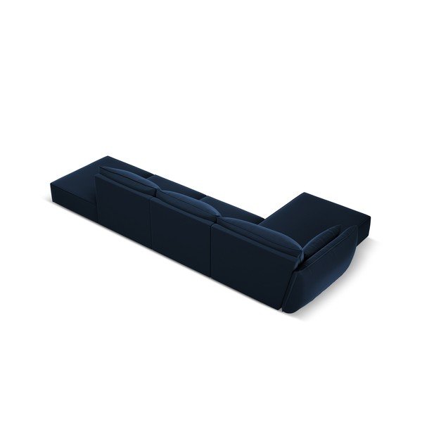 Tamsiai mėlynos spalvos iš velveto kampinė sofa (su kairiuoju kampu/su gultu) Vanda – Mazzini Sofas-image-3