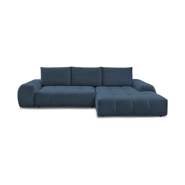 Tamsiai mėlynos spalvos iš šenilinio audinio sulankstoma/su sandėliavimo vieta kampinė sofa (su dešiniuoju kampu/su gultu) Everest – Bobochic Paris
