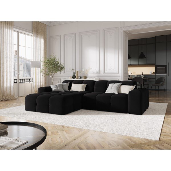 Juodo aksomo kampinė sofa (kairysis kampas) Kendal - Micadoni Home-image-1