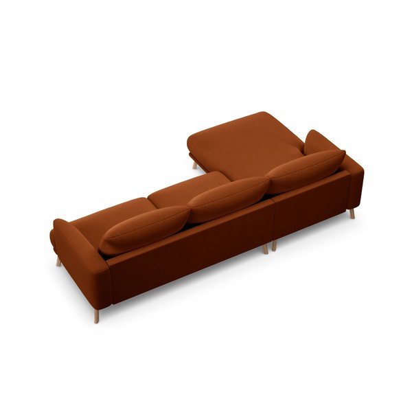 Terakotos spalvos kampinė sofa iš velveto (su kairiuoju kampu/su gultu) Naomi – Micadoni -image-3