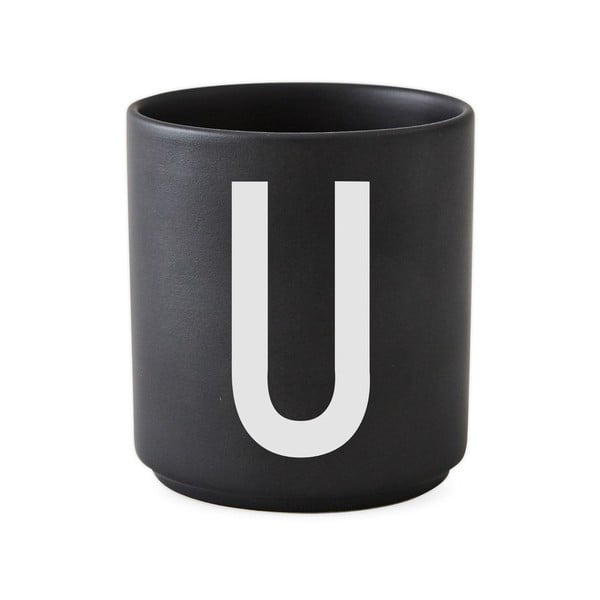 Juodas porcelianinis puodelis Design Letters Alphabet U, 250 ml