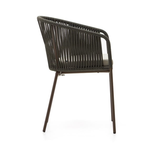 Žalios spalvos metalinė/paminkštinto audinio sodo kėdė Yanet – Kave Home-image-4