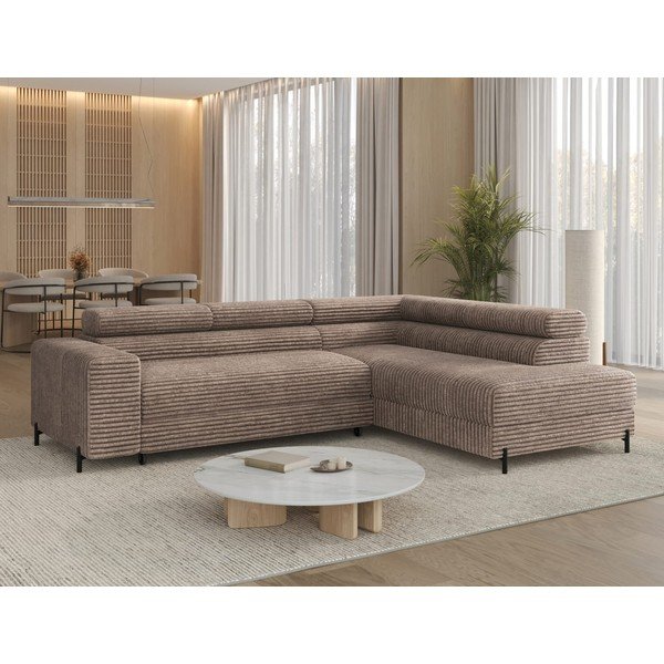 Rudos spalvos kampinė sofa iš kordinio velveto (su dešiniuoju kampu/„L“ formos) Colesio – ELTAP-image-2