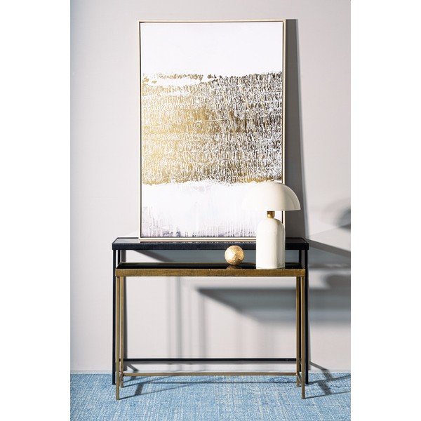 Juodos spalvos/auksinės spalvos konsoliniai staliukai 2 vnt. su stikliniu stalviršiu 26x107 cm Yamir – Bizzotto-image-1