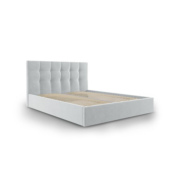 Šviesiai pilkos spalvos aksominė dvigulė lova Mazzini Beds Nerin, 160 x 200 cm