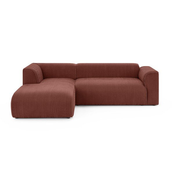Terakotos spalvos kampinė sofa iš kordinio velveto (su kairiuoju kampu/su gultu) Merid  – Ropez