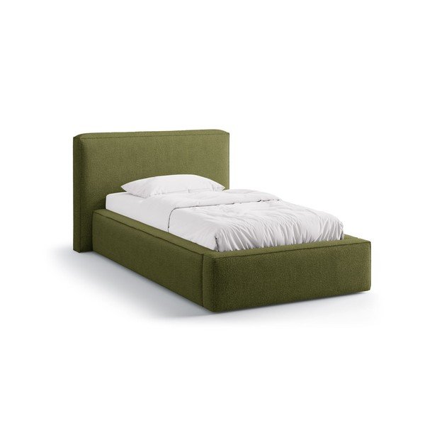 Žalios spalvos viengulė lova audiniu dengta su sandėliavimo vieta su lovos grotelėmis 90x200 cm Jodie – Micadoni 