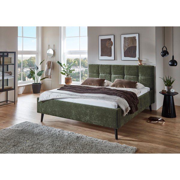 Khaki spalvos dvigulė lova audiniu dengta su sandėliavimo vieta su lovos grotelėmis 180x200 cm Nova – Meise Möbel-image-1
