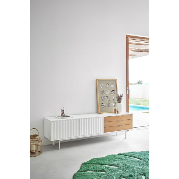 TV spintelė baltos spalvos/natūralios spalvos iš ąžuolo 180x52 cm Sierra – Teulat-image-1