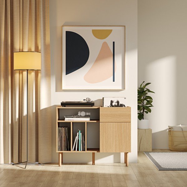 Ąžuolinė žema komoda gramofono plokštelėms 100x80 cm Viny - TemaHome-image-1