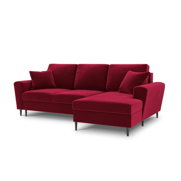 Raudonos spalvos iš velveto sulankstoma/su sandėliavimo vieta kampinė sofa (su dešiniuoju kampu/su gultu) Kyoto – Cosmopolitan Design-image-1