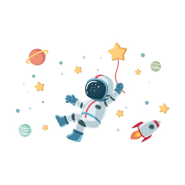 Vaikiškas sienų lipdukas Ambiance Astronaut in Starry Space, 90 x 60 cm
