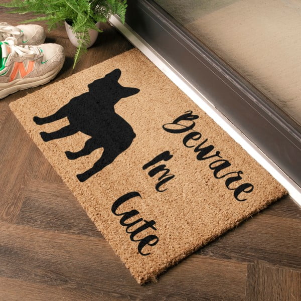 Iš kokoso pluošto grindų kilimėlis 40x60 cm Beware I'm Cute French Bulldog – Artsy Doormats-image-1