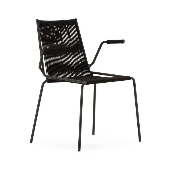 Juodos spalvos iš metalo valgomojo kėdės su porankiais/galima dėti viena ant kitos 2 vnt. Emily – Marckeric