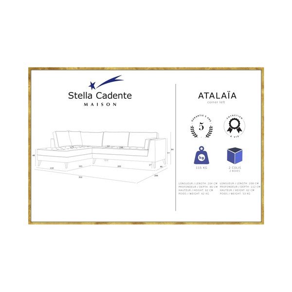 Džinsinio audinio mėlyna sofa su kreminėmis detalėmis "Stella Cadente Maison Atalaia", kairysis kampas-image-1