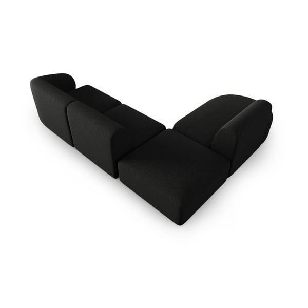 Juodos spalvos iš šenilinio audinio kampinė sofa (su kairiuoju kampu/„L“ formos) Paolo – Milo Casa-image-3