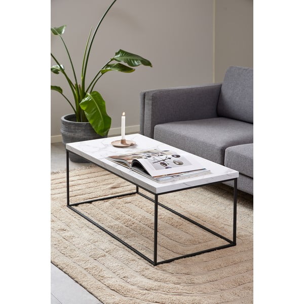 Kavos staliukas baltos spalvos su marmuro dekoro stalviršiu 55x110 cm Barossa – Actona-image-1