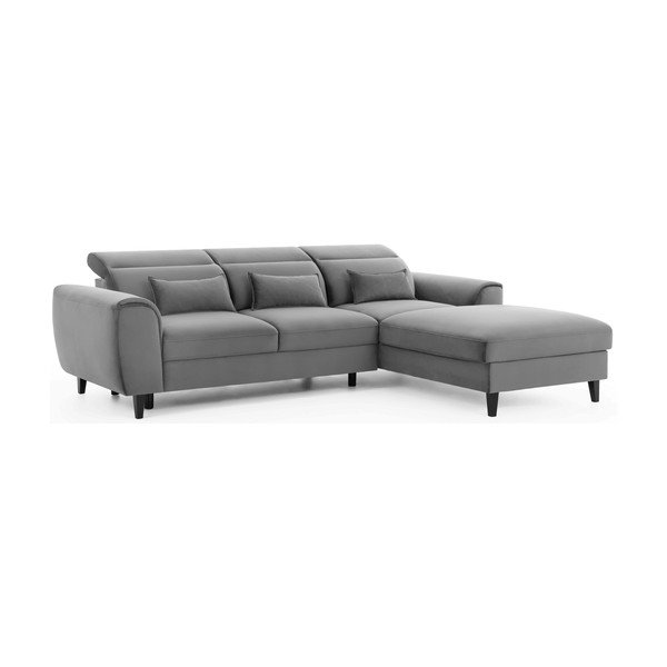 Pilkos spalvos iš velveto sulankstoma/su sandėliavimo vieta kampinė sofa (su dešiniuoju kampu/su gultu) Foble – ELTAP-image-2