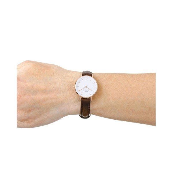 Moteriškas laikrodis su odiniu dirželiu ir baltu ciferblatu su rožinio aukso detalėmis Daniel Wellington Petite Bristol, ⌀ 28 mm-image-2
