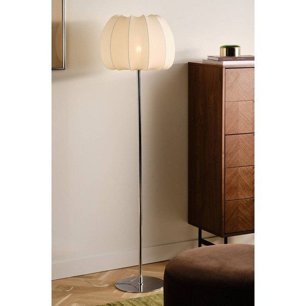 Baltos spalvos/blizgios sidabrinės spalvos iš tekstilės pastatomas šviestuvas (aukštis 150 cm) Pion – Jotex-image-1