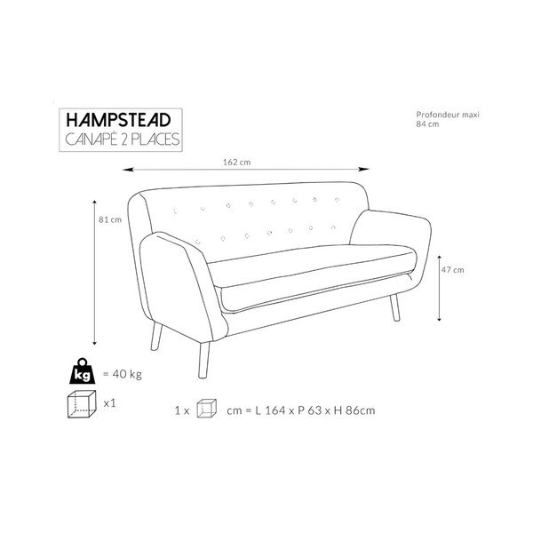 Rožinė sofa Cosmopolitan design Hampstead, 162 cm-image-4