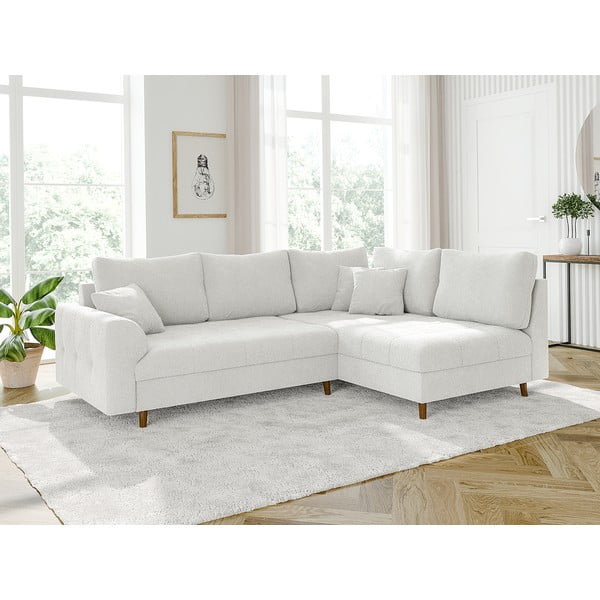 Baltos spalvos iš boucle kampinė sofa (su dešiniuoju kampu/„L“ formos) Ariella – Ropez-image-3