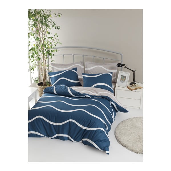 Dvivietės lovos paklodė su patalynės užvalkalu iš ranforce medvilnės Mijolnir Novia Blue, 200 x 220 cm