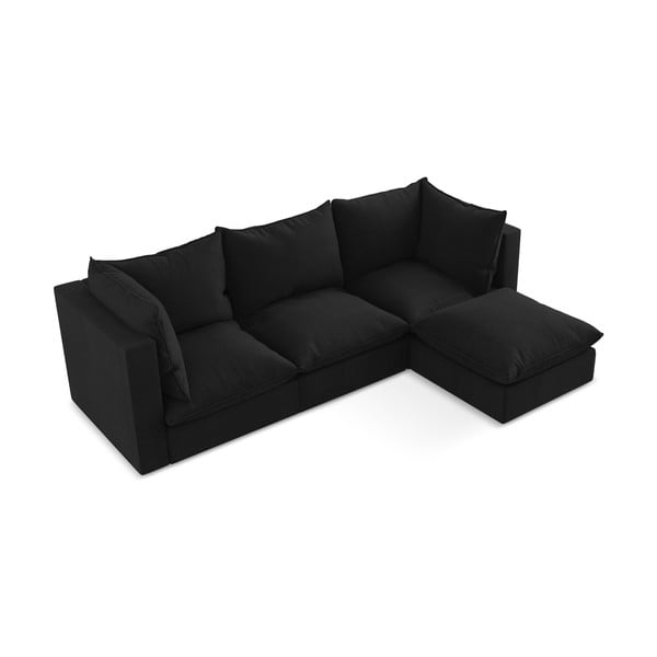 Juodos spalvos kampinė sofa (su dešiniuoju kampu/su gultu) Manao – Makamii-image-4