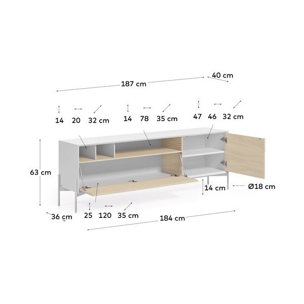 Balta TV spintelė iš uosio medienos Kave Home Marielle, plotis 187 cm-image-3