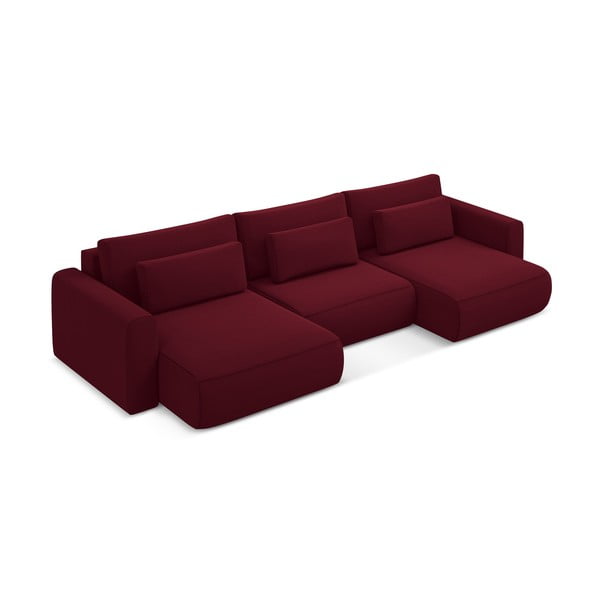Bordo spalvos iš velveto sulankstoma/su sandėliavimo vieta kampinė sofa („U“ formos) Kapua – Makamii-image-4