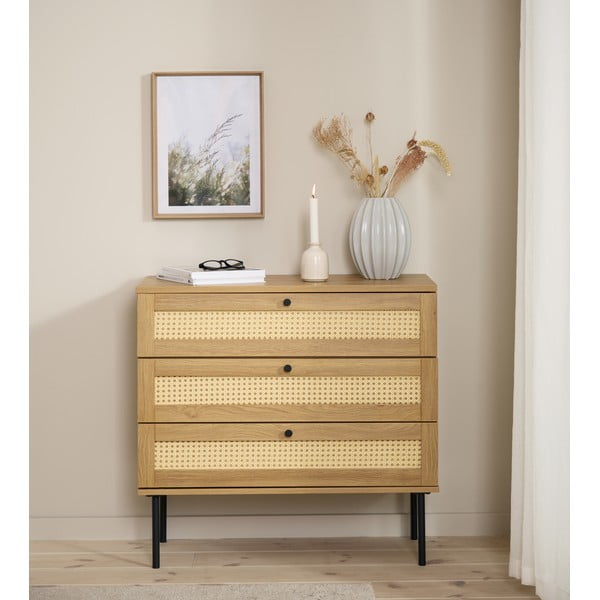 Žema šoninė spintelė natūralios spalvos iš ąžuolo 80x75 cm Pensacola – Unique Furniture-image-1