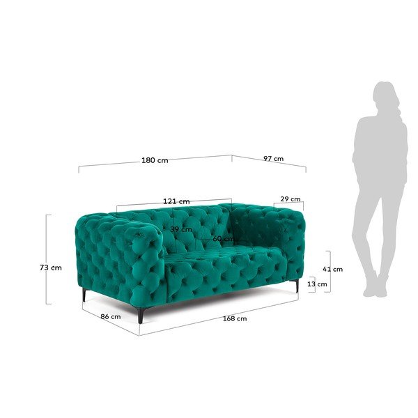 Žalioji 2 vietų sofa su aksomo išvaizda "La Forma Maisha-image-2
