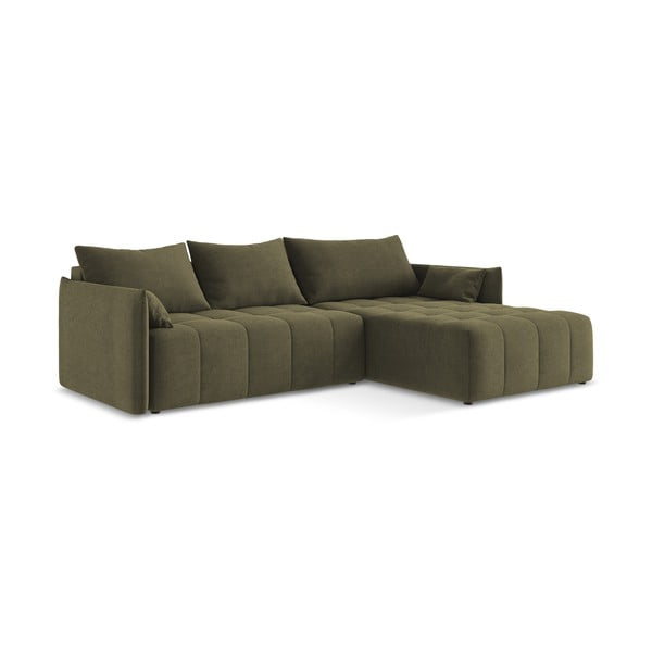 Khaki spalvos sulankstoma/su sandėliavimo vieta kampinė sofa (su dešiniuoju kampu/su gultu) Moku – Makamii-image-2