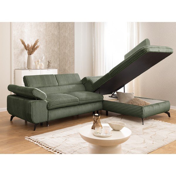 Žalios spalvos kampinė sofa iš kordinio velveto (su dešiniuoju kampu/„L“ formos) Marbeya  – Ropez-image-4