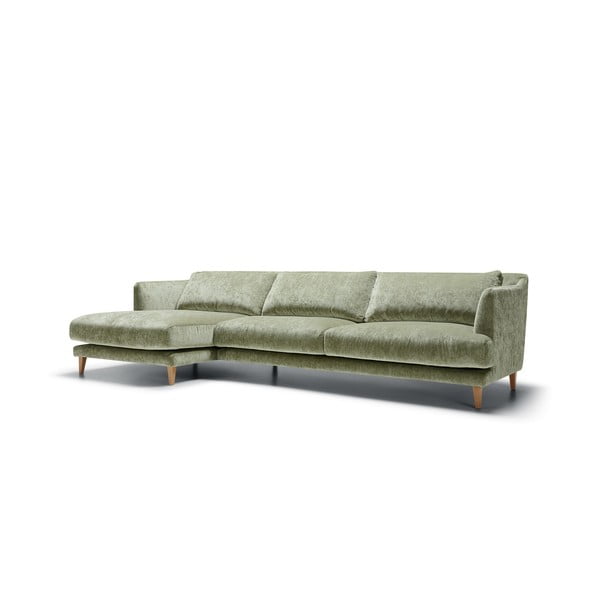 Šviesiai žalios spalvos iš velveto kampinė sofa (su kairiuoju kampu) Vera – Sits