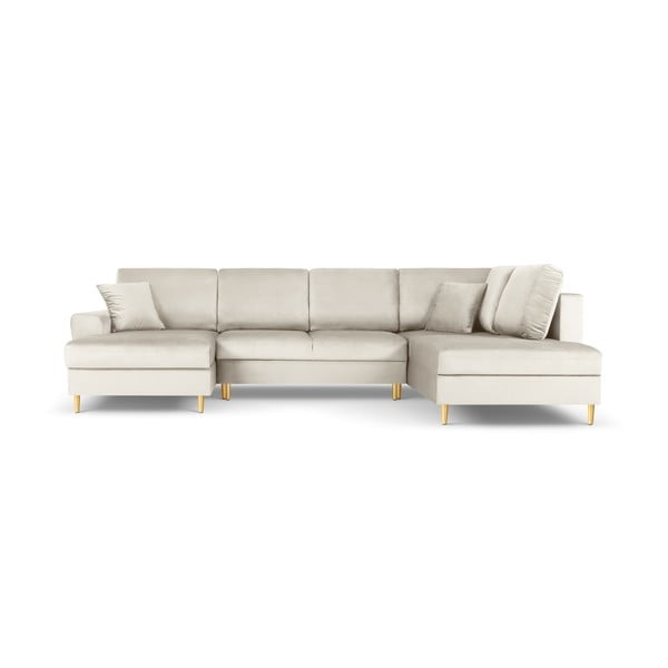 Smėlio spalvos iš velveto sulankstoma/su sandėliavimo vieta kampinė sofa (su dešiniuoju kampu/„U“ formos) Kyoto – Cosmopolitan Design