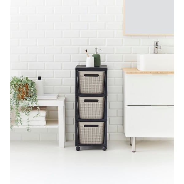 Juoda ir smėlio spalvos plastikinė mobili lentyna 30x77 cm Brisen - Rotho-image-3