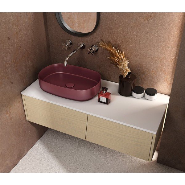 Ovalo formos bordo spalvos keraminis praustuvas Sapho Infinity, 55 x 36 cm-image-4