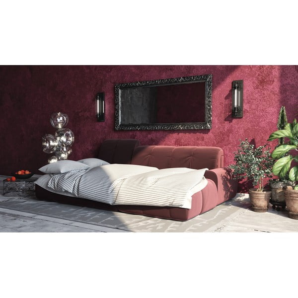 Tamsiai rožinė aksominė kampinė sofa-lova Devichy Tous, kairysis kampas-image-1