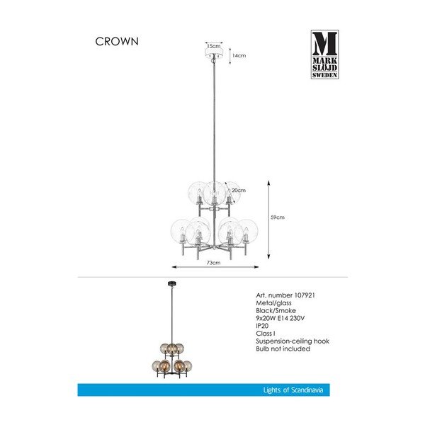 Pakabinamas šviestuvas Markslöjd Crown Pendant L Smoke 9L-image-1