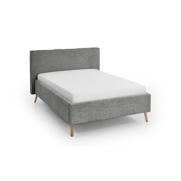 Dvigulė lova pilkos spalvos audiniu dengta su sandėliavimo vieta su lovos grotelėmis 140x200 cm Riva – Meise Möbel