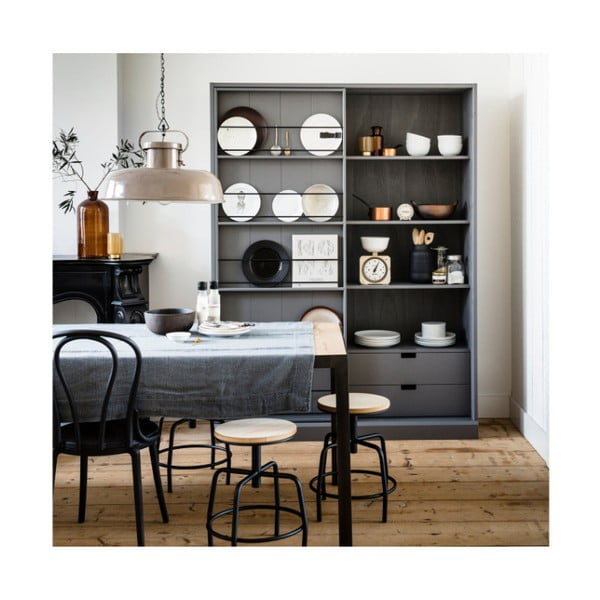 Juodai balta metalinė taburetė WOOOD-image-1