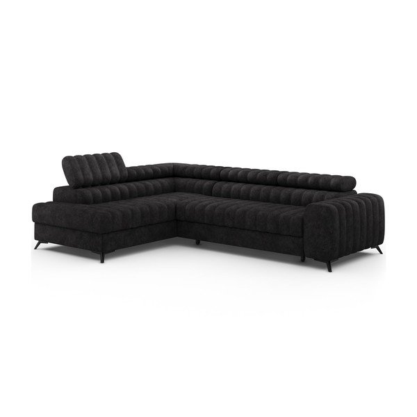 Tamsiai pilkos spalvos kampinė sofa iš velveto (su kairiuoju kampu/„L“ formos) Kanedo – ELTAP