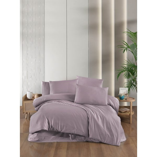 Violetinės spalvos iš damasko dvigulė/itin ilga patalynė su paklode/4 dalių 200x220 cm – Mila Home